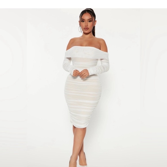 Fashion Nova Dresses & Skirts - Fashion Nova White ruched Off-Shoulder Dress